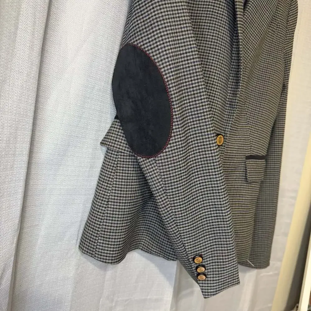 Massimo Fabbro Houndstooth Blazer Size S Gray Check Jacket Elbow Patches